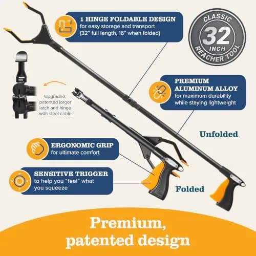EZPIK 32" Folding Reacher-Grabber with Magnet | Heavy Duty Trash Picker for Seniors & Disabled, Aluminum, Black thumbnail 6