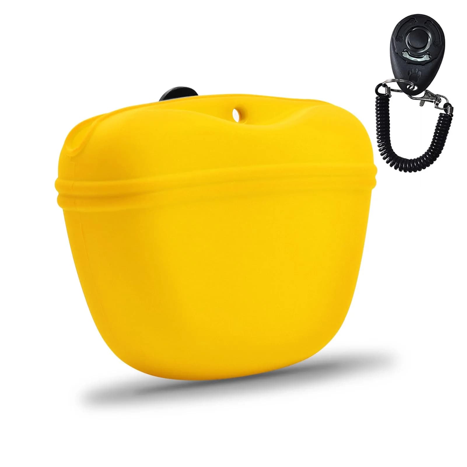 AUDWUD Silicone Dog Treat Pouch with Clicker & Magnetic Closure | Dark Grey, 1 Pack — Yellow