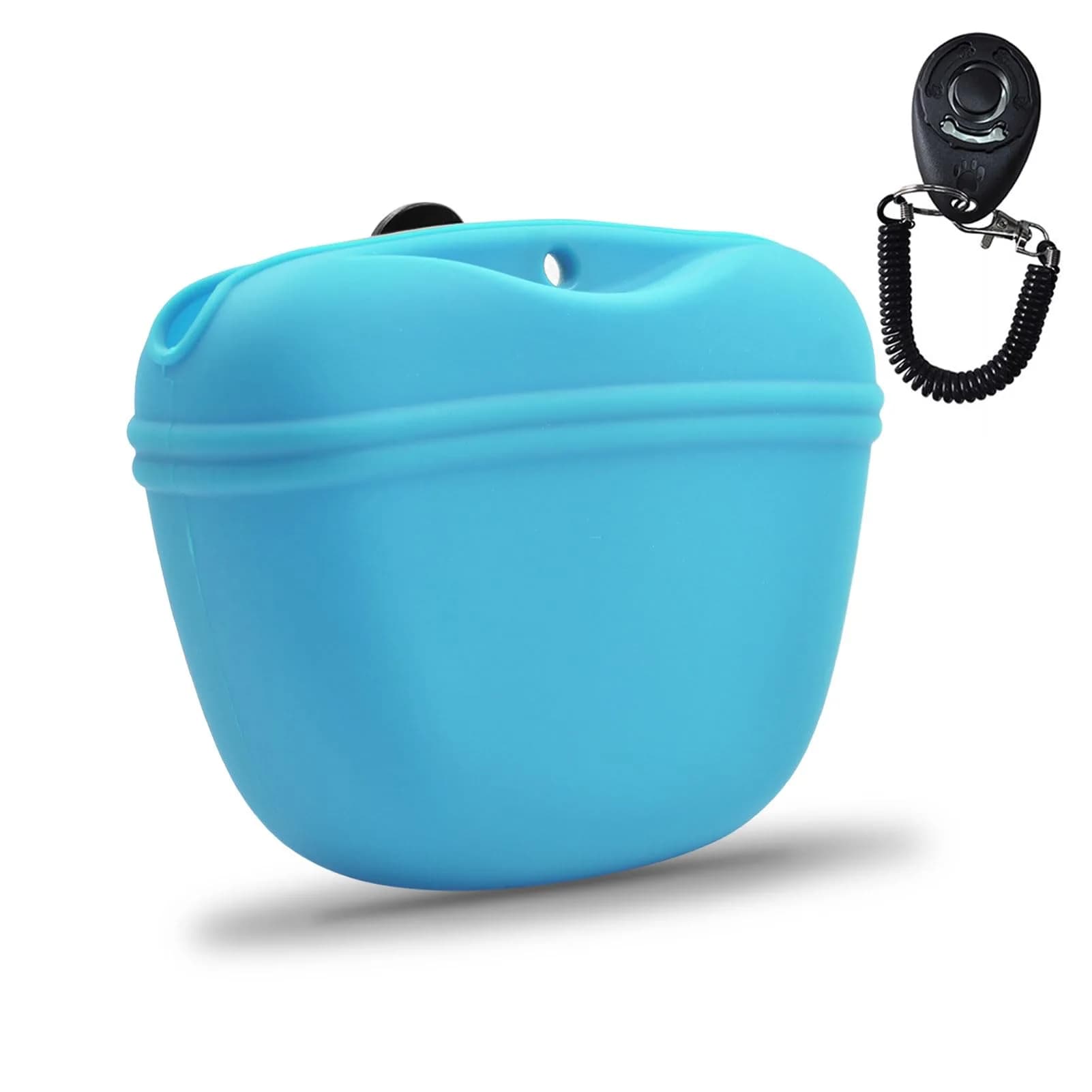 AUDWUD Silicone Dog Treat Pouch with Clicker & Magnetic Closure | Dark Grey, 1 Pack — Sky blue