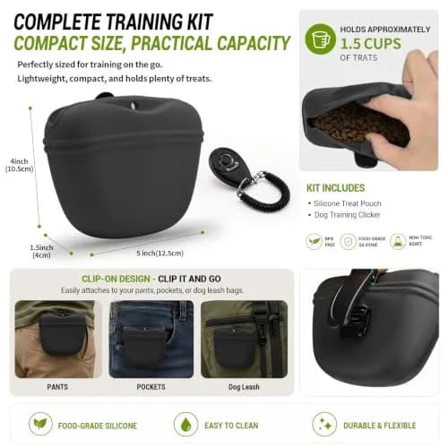 AUDWUD Silicone Dog Treat Pouch with Clicker & Magnetic Closure | Dark Grey, 1 Pack thumbnail 6