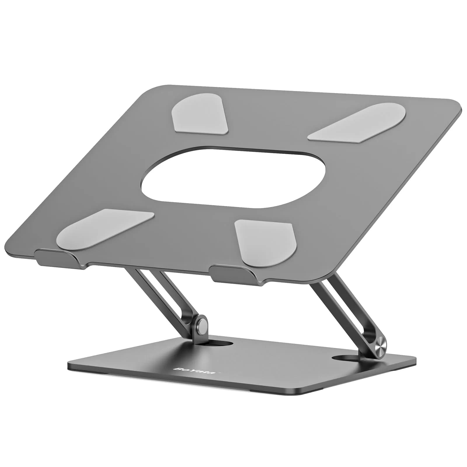 BoYata Adjustable Laptop Stand for Laptops up to 17 Inches, Space Grey | Sturdy Alloy Steel with Ventilation