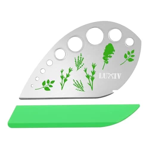 Luxiv Herb Stripper Tool Stainless Steel 9-Hole Leaf Peeler with Knife & Cover | 2 in 1 Cutting & Stripping for Kale, Chard, Basil, Thyme, Rosemary thumbnail 1