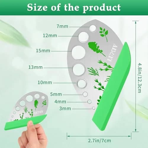 Luxiv Herb Stripper Tool Stainless Steel 9-Hole Leaf Peeler with Knife & Cover | 2 in 1 Cutting & Stripping for Kale, Chard, Basil, Thyme, Rosemary thumbnail 2