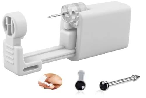 SLVIEKAE Nose Piercing Kit with Black Cubic Zirconia Stud, 18 Gauge | One-Time Use Self-Piercing Tool thumbnail 1