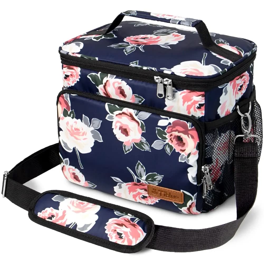 Tiblue Insulated Lunch Bag for Women/Men | Leakproof, Reusable, Thermal, Adjustable Strap (Medium,Black) — Romantic Rose / Medium