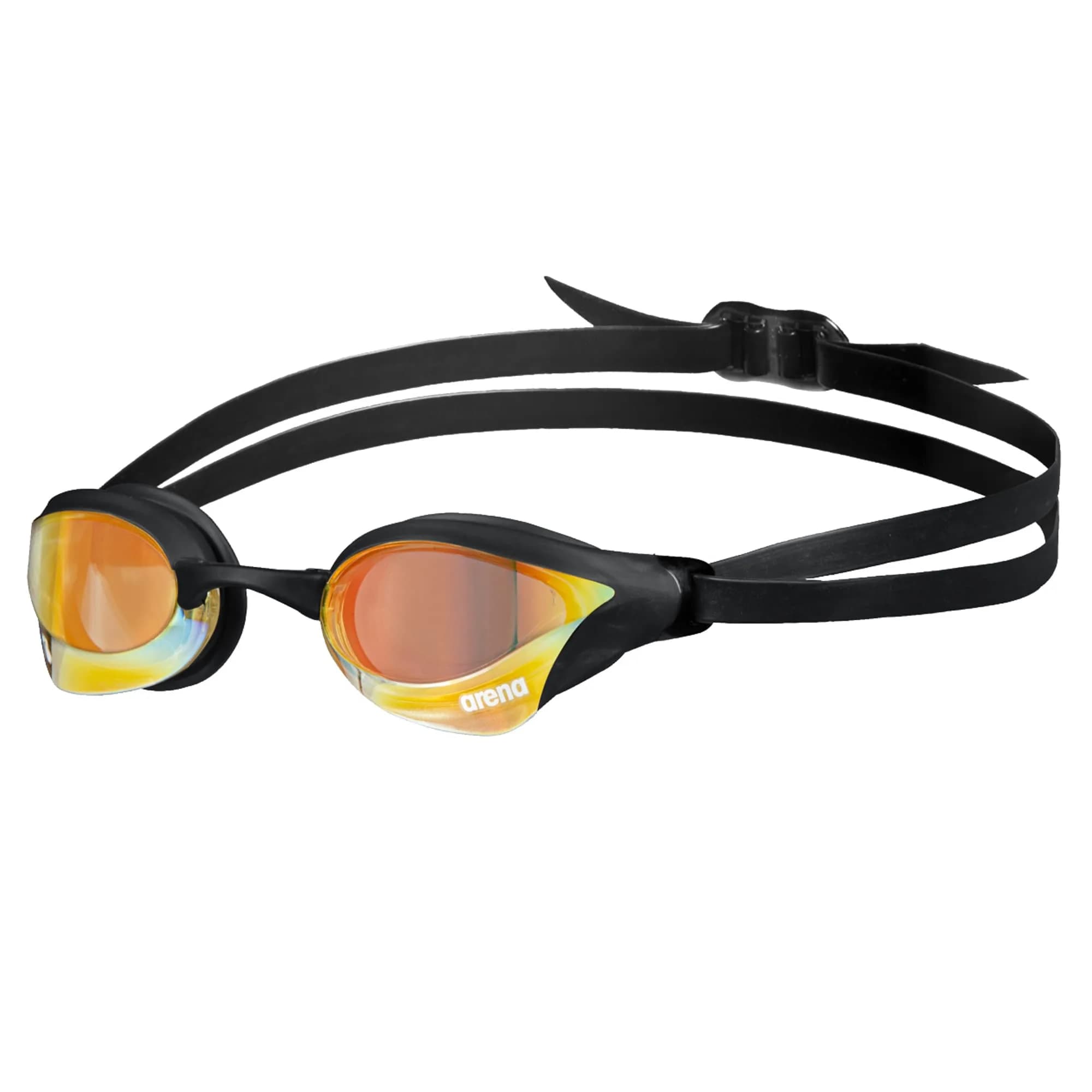 ARENA Unisex Cobra Core Swipe Racing Swim Goggles Pro Competitive Swimmers Adult Men Women Anti-Fog Coating Polycarbonate Hard Mirrored Lens, Silver/Black — Yellow Copper/Black