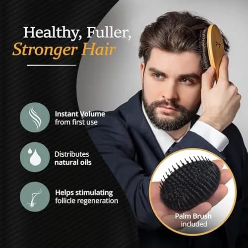 Belula Men's Hair Grooming Set, Boar Bristle & Nylon Brush, Comb, Bag | Natural Conditioning & Styling thumbnail 4