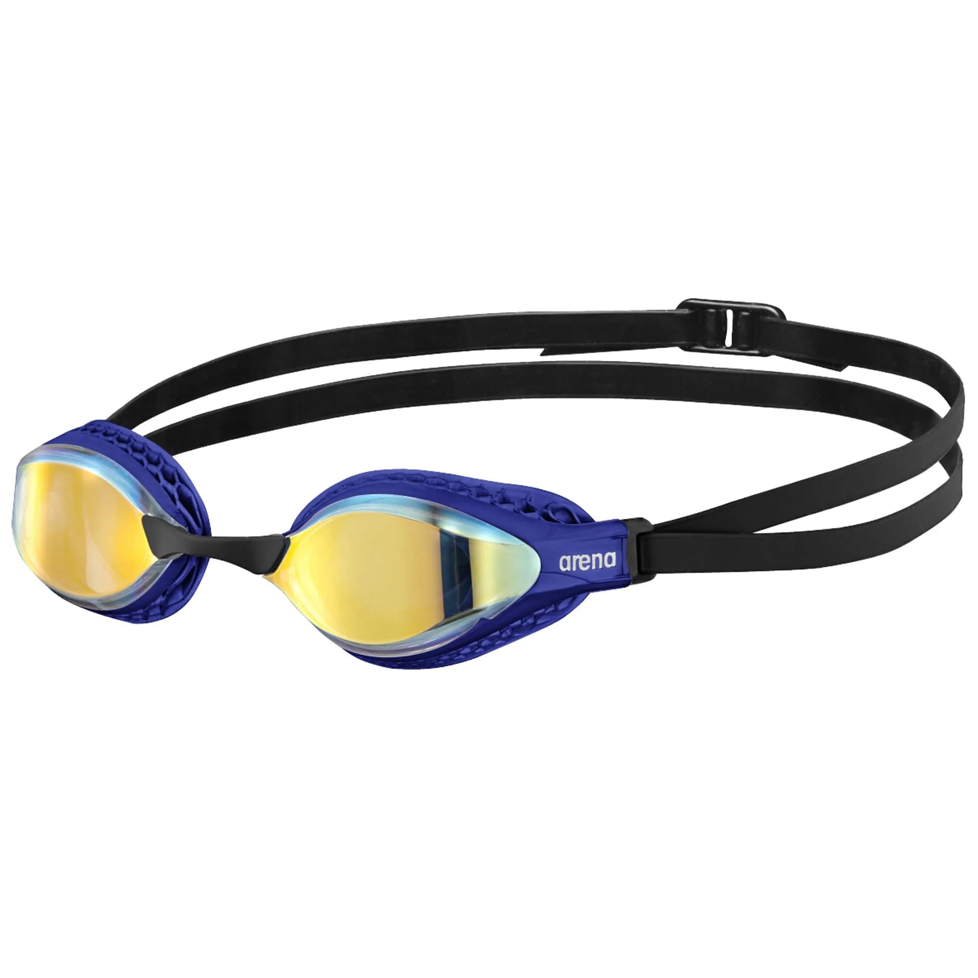 ARENA Unisex Adult Air-Speed Anti-Fog Racing Swim Goggles | Clear/Clear, FINA Approved — Yellow Copper/Blue