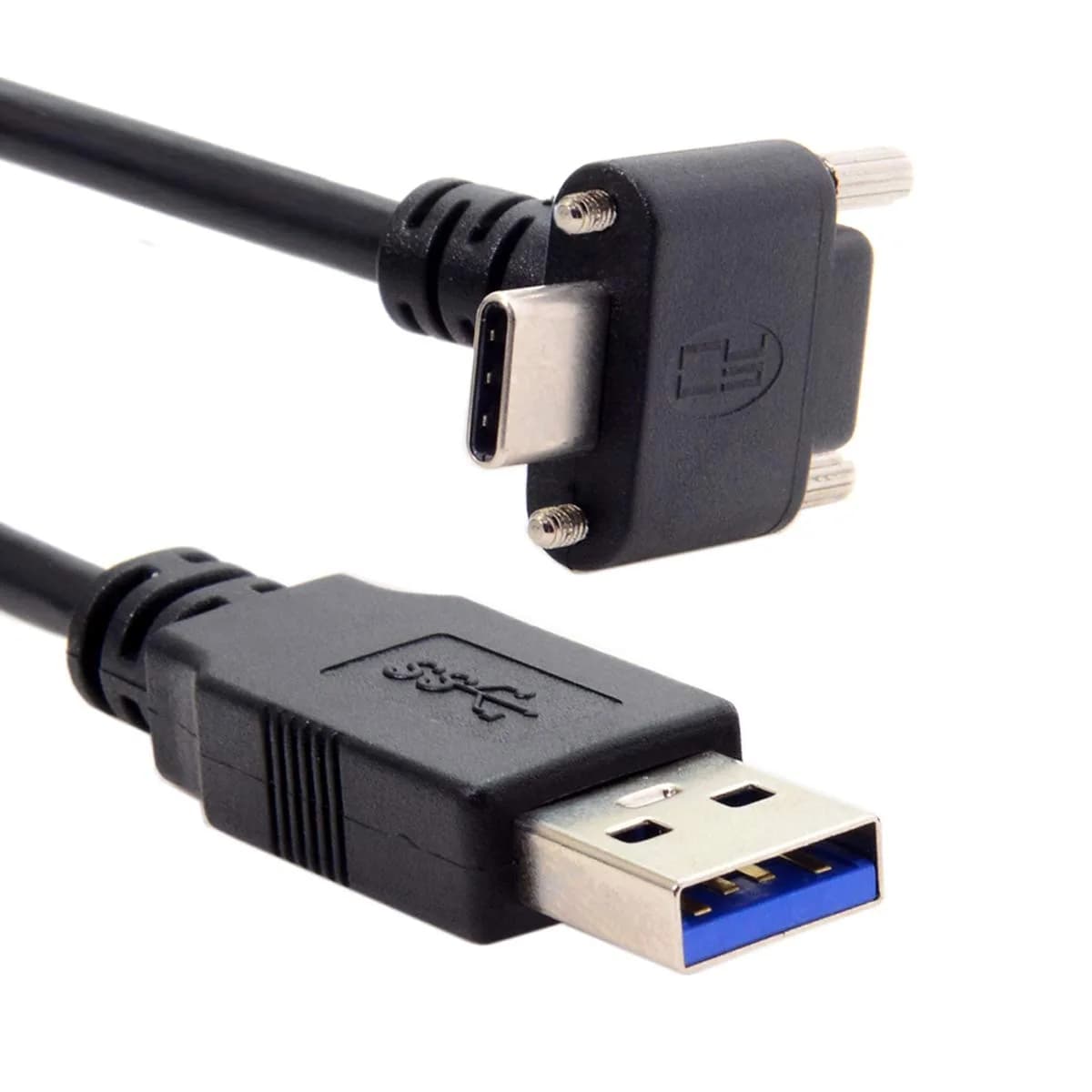 JSER USB 3.1 Type-C Dual Screw Locking Data Cable 1.2m | 90° Up/Down Angled Connector for Camera — 3.0m