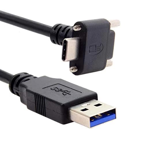 JSER USB 3.1 Type-C Dual Screw Locking Data Cable 3.0M | 90° Angled Connector for Camera thumbnail 1