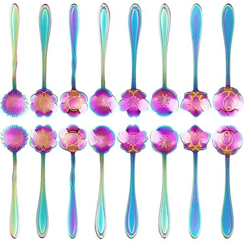 ESRISE 16 Pcs Teaspoon Tea Spoons | Stainless Steel Cute Flower Design (12.5cm) thumbnail 1