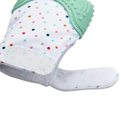 PandaEar Soothing Teething Mitten 2 Pack | Food-Grade Silicone Baby Mittens for Sore Gums (0-12 Months, Blue Green) thumbnail 5