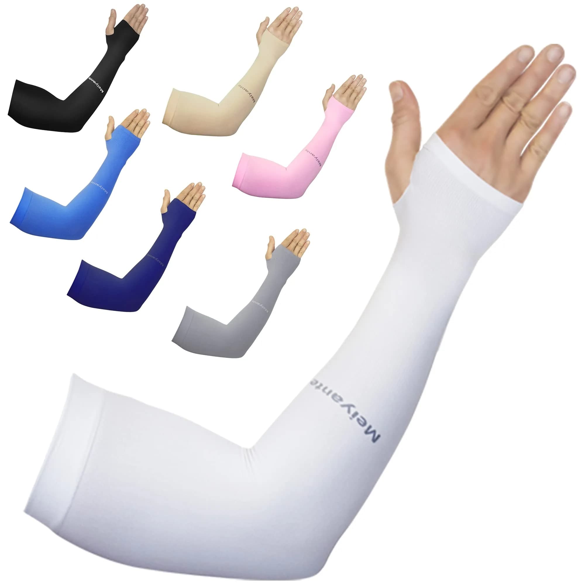 Meiyante UV Sun Protection Arm Sleeves with Thumb Holes for Women, White 39.6 cm (15.6 in) | UPF 50+ Cooling Fabric