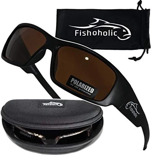 Fishoholic Polarized Fishing Sunglasses with Amber Lens & Matte Black Frame | UV400 Protection, 120mm Arm thumbnail 1