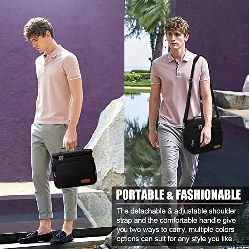 Tiblue Insulated Lunch Bag for Women/Men | Leakproof, Reusable, Thermal, Adjustable Strap (Medium,Black) thumbnail 7