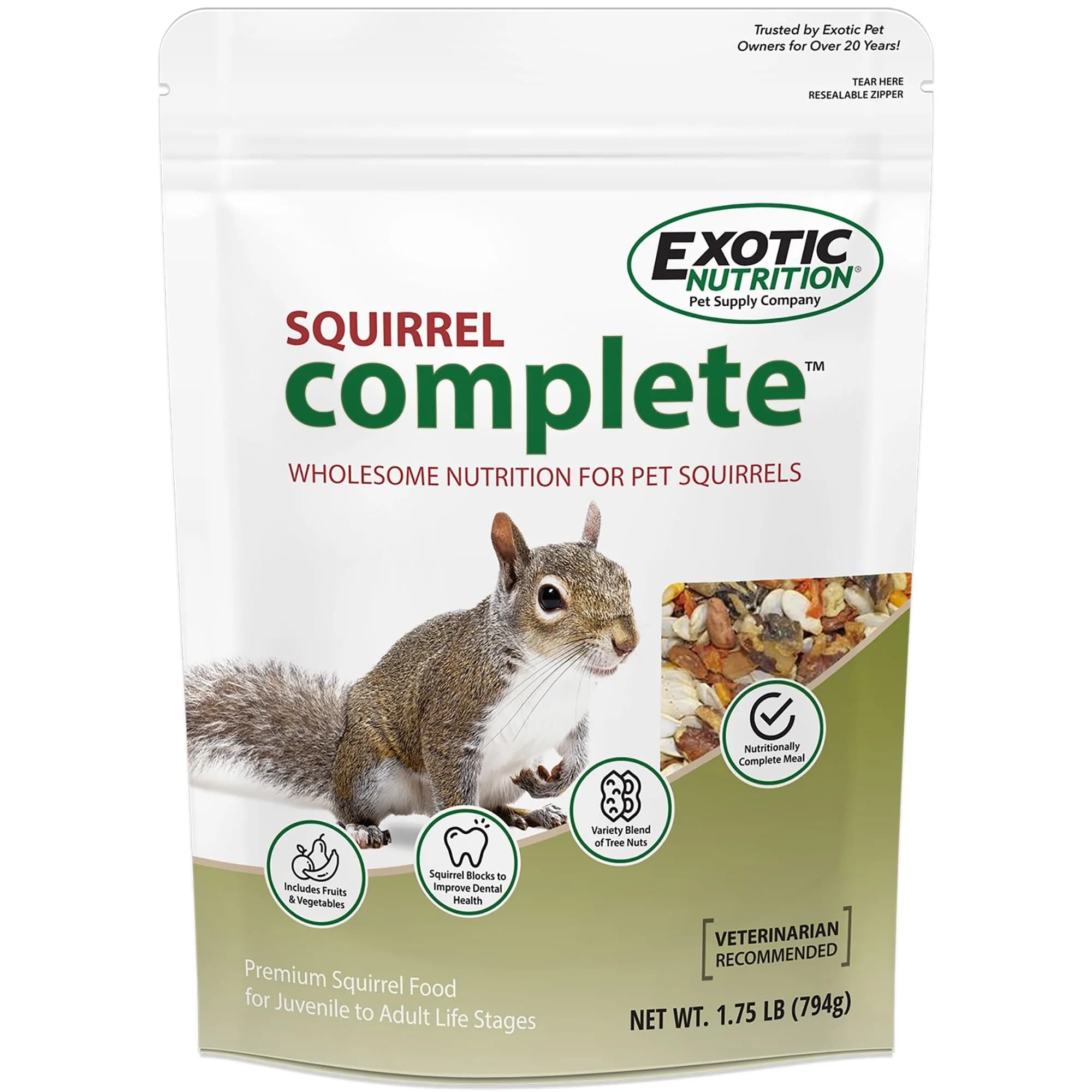 Exotic Nutrition Squirrel Complete Pet Food 1.75 lb (794 g) | Complete Natural Diet for Squirrels & Chipmunks - main product image