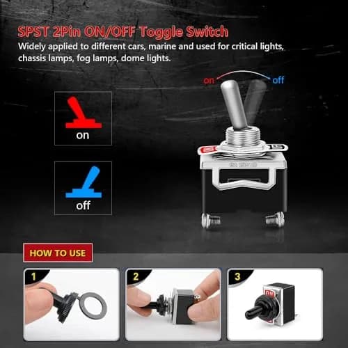 COROTC 125V 8 Pack Toggle Switches | Waterproof 20A Heavy Duty SPST thumbnail 4