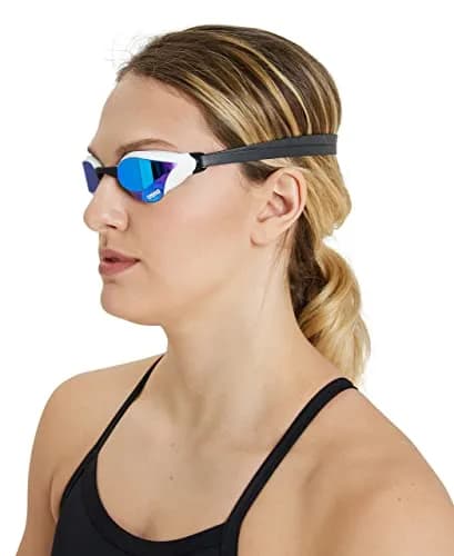 ARENA Unisex Cobra Core Swipe Racing Swim Goggles Pro Competitive Swimmers Adult Men Women Anti-Fog Coating Polycarbonate Hard Mirrored Lens, Blue/White thumbnail 3