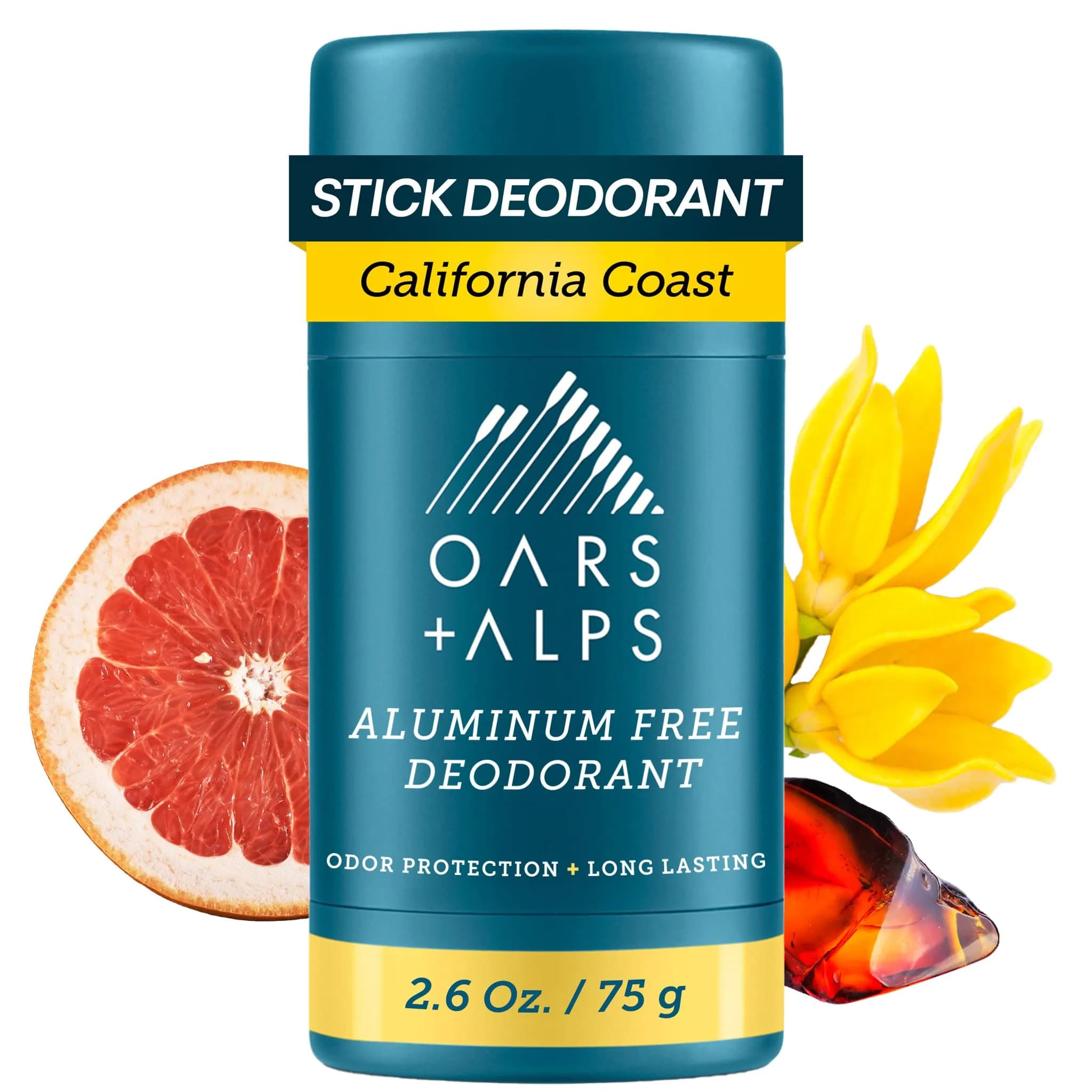 Oars + Alps Aluminum Free Men's Deodorant, Clear Gel 74ml (2.6 oz) | Odor Absorption & Movement Glide — California Coast / 2.6 Ounce