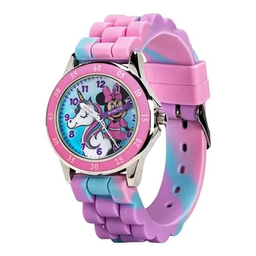 Accutime Disney Minnie Mouse Time Teacher Watch for Girls | 35mm Case, 15.5mm Rubber Strap, Pink Rotating Bezel thumbnail 3