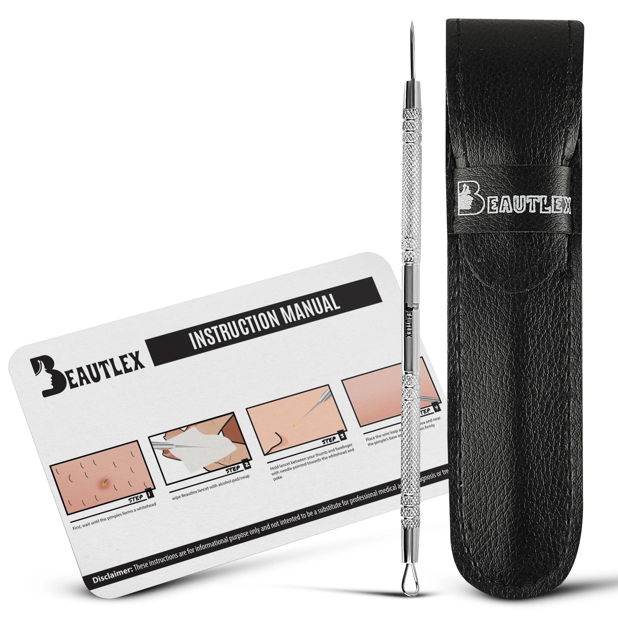 Beautlex Blackhead Remover Tool & Comedone Extractor | Stainless Steel Acne Pimple Pore Cleaner - main product image