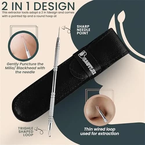 Beautlex Blackhead Remover Tool & Comedone Extractor | Stainless Steel Acne Pimple Pore Cleaner thumbnail 2