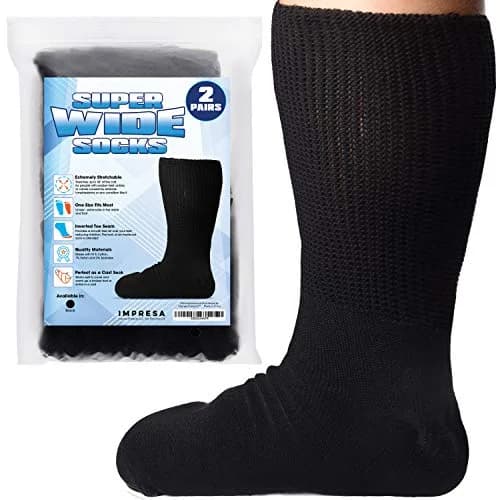 IMPRESA Extra Wide Cast Socks for Men & Women - 2 Pairs Black Ankle Socks - Stretches to 30" for Swollen Feet thumbnail 1