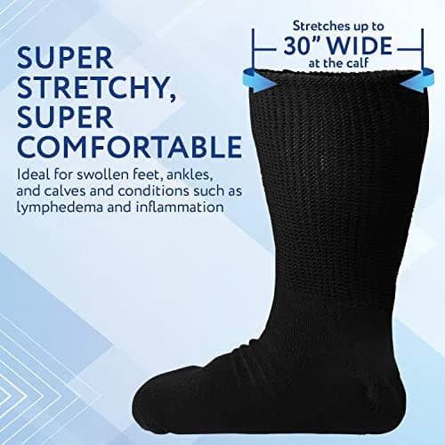 IMPRESA Extra Wide Cast Socks for Men & Women - 2 Pairs Black Ankle Socks - Stretches to 30" for Swollen Feet thumbnail 3