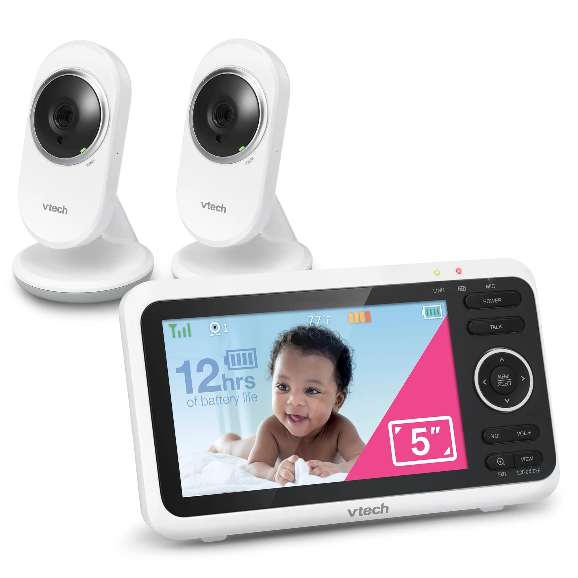 VTech VM350-2 Baby Monitor with 2 Cameras & 5" Screen | No WiFi, 1000ft Range, Night Vision, Temp Sensor