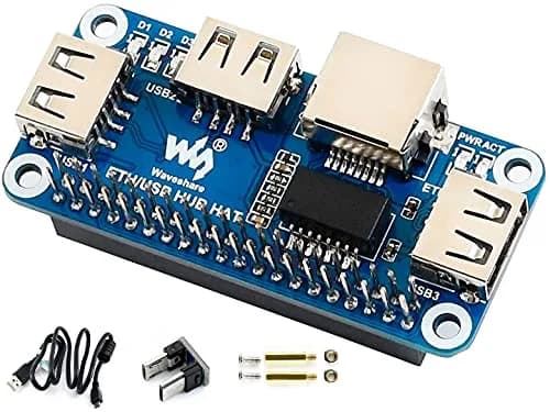 Waveshare Ethernet/USB HUB HAT for Raspberry Pi 5/4B/3B+/Zero 2W with 3x USB 2.0/1.1 Ports & RJ45 10/100M Ethernet Port | Expansion Board thumbnail 2