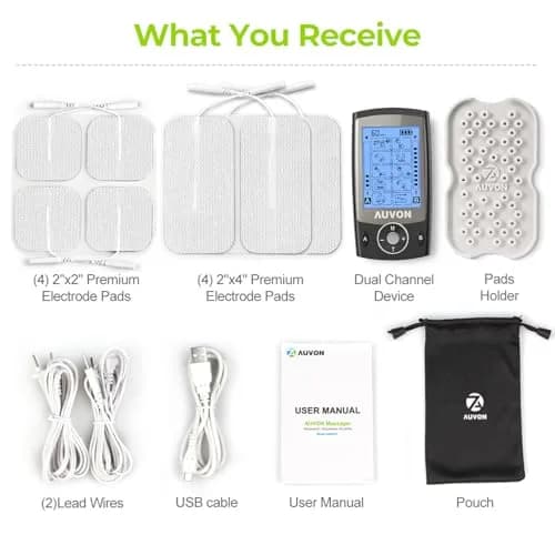 AUVON Dual Channel TENS Unit Muscle Stimulator Machine for Pain Relief, 16 Piece Set | Drug-Free Pain Management thumbnail 8
