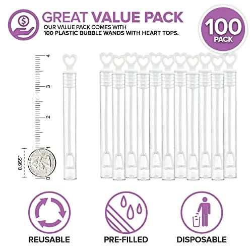 Stock Your Home Heart-Top Wedding Bubbles - 100 Count | Mini Bubble Wands for Weddings & Celebrations thumbnail 2