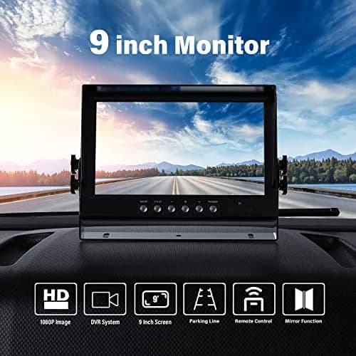 eRapta 1080P Wired Vehicle Safety Camera System Kit, 9" HD DVR Monitor | IP69K Waterproof, 4 HD Cameras, Night Vision, 12-36V thumbnail 2