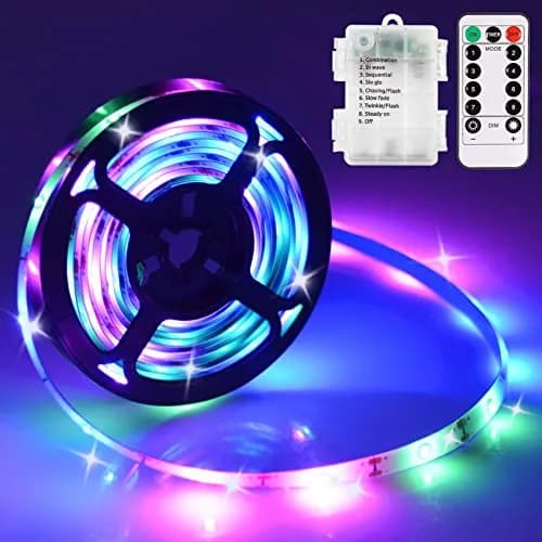 echosari Multicolor LED Strip Lights, 9.8ft (3m) Battery Operated with Remote, 8 Modes, Dimmable, Timer, Self-Adhesive thumbnail 1