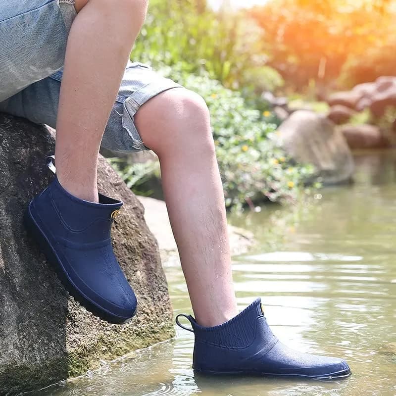 jessie Men's Blue Slip-On Waterproof Ankle Rain Boots Size 8.5 (US) | Non-Slip Rubber Work Footwear thumbnail 3
