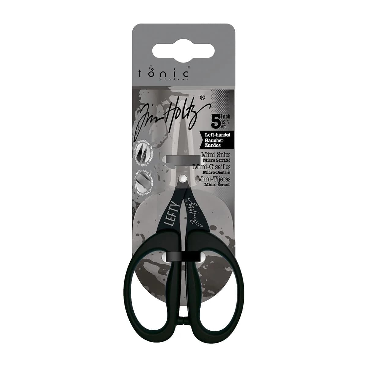 Tonic Studios Tim Holtz 5 Inch Mini Snips Scissors 12.7 cm (5 Inch) | Micro Serrated Titanium Blade for Precision Crafting — Left-handed