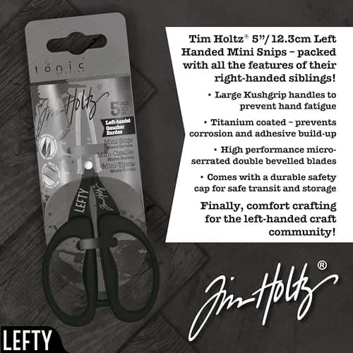 Tonic Studios Tim Holtz Left Handed Scissors 5 Inch Mini Snips with Micro Serrated Blade | Precision Crafting Tool thumbnail 9