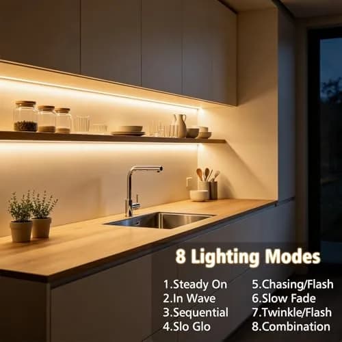 echosari Battery Powered LED Strip Lights 3m (9.8ft) with Remote, 8 Modes, Timer, Warm White | Dimmable & Cuttable for TV, Kitchen, Bedroom Decor thumbnail 5