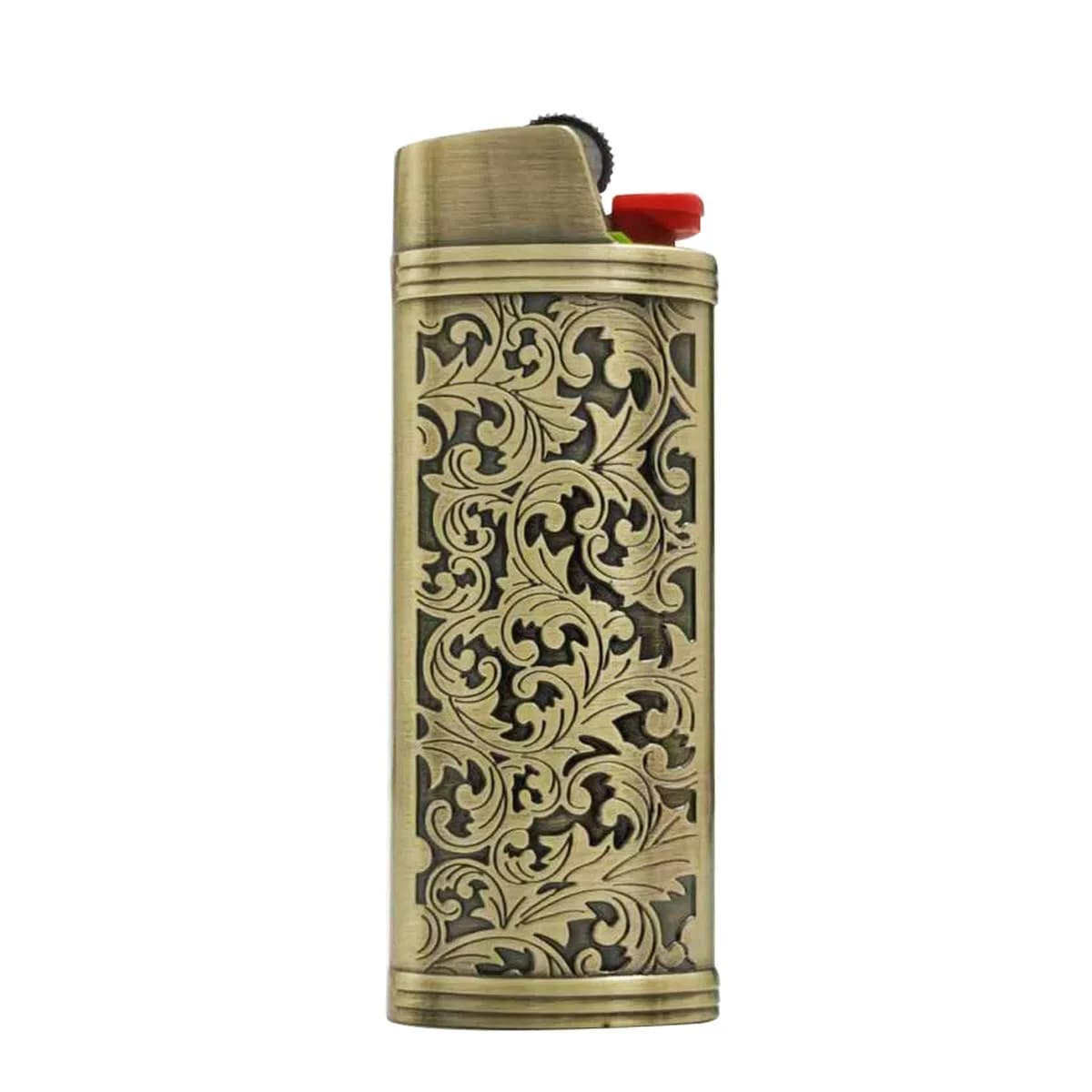 Lucklybestseller Metal Lighter Case Cover Holder Vintage Floral Stamped for BIC Full Size Lighter J6 (White Gold) | Protective Case — Brozne