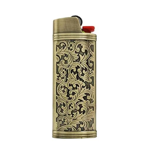 Lucklybestseller Metal Lighter Case Holder Vintage Floral Stamped for BIC Full Size Lighter J6 | Classic Metal Lighter Cover with Carved Patterns thumbnail 1