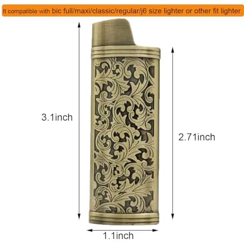 Lucklybestseller Metal Lighter Case Holder Vintage Floral Stamped for BIC Full Size Lighter J6 | Classic Metal Lighter Cover with Carved Patterns thumbnail 4