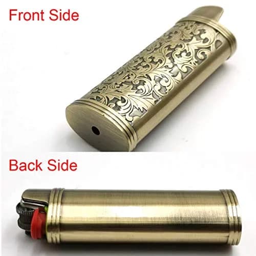 Lucklybestseller Metal Lighter Case Holder Vintage Floral Stamped for BIC Full Size Lighter J6 | Classic Metal Lighter Cover with Carved Patterns thumbnail 3