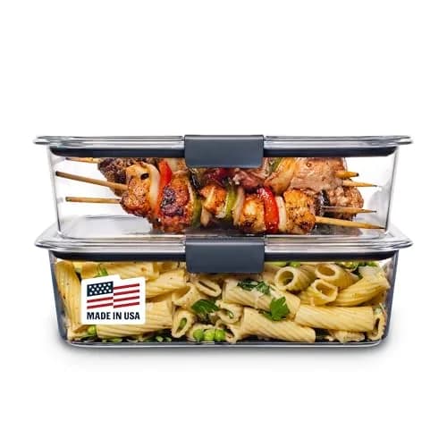 Rubbermaid Brilliance BPA-Free Food Storage Containers with Lids, Airtight Clear Set of 2 (9.6 Cup / 2.27 L) | Leak-Proof & Stackable for Meal Prep thumbnail 1