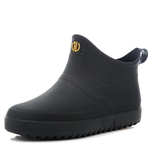 jessie Men's Waterproof Ankle Rain Boots Slip On Rubber Casual Shoes (US 8.5, Black) thumbnail 1