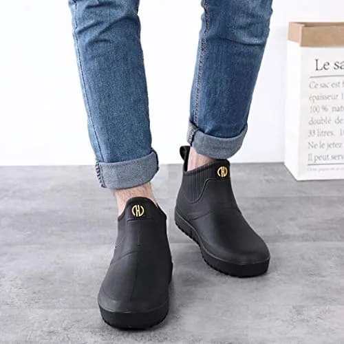jessie Men's Waterproof Ankle Rain Boots Slip On Rubber Casual Shoes (US 8.5, Black) thumbnail 2