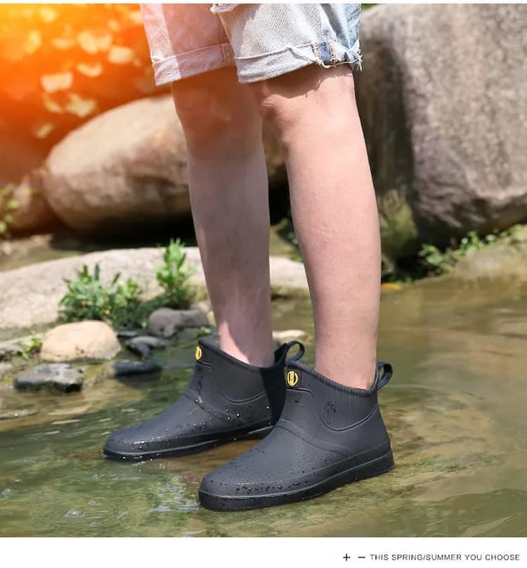 jessie Men's Waterproof Ankle Rain Boots Slip On Rubber Casual Shoes (US 8.5, Black) thumbnail 4
