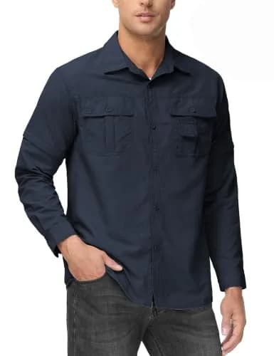 TACVASEN Men's Zip Off Hiking Shirts Long Sleeve Navy XL | Breathable Quick-Dry Nylon thumbnail 1