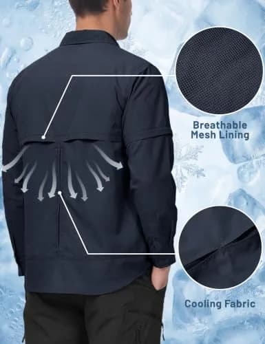 TACVASEN Men's Zip Off Hiking Shirts Long Sleeve Navy XL | Breathable Quick-Dry Nylon thumbnail 3