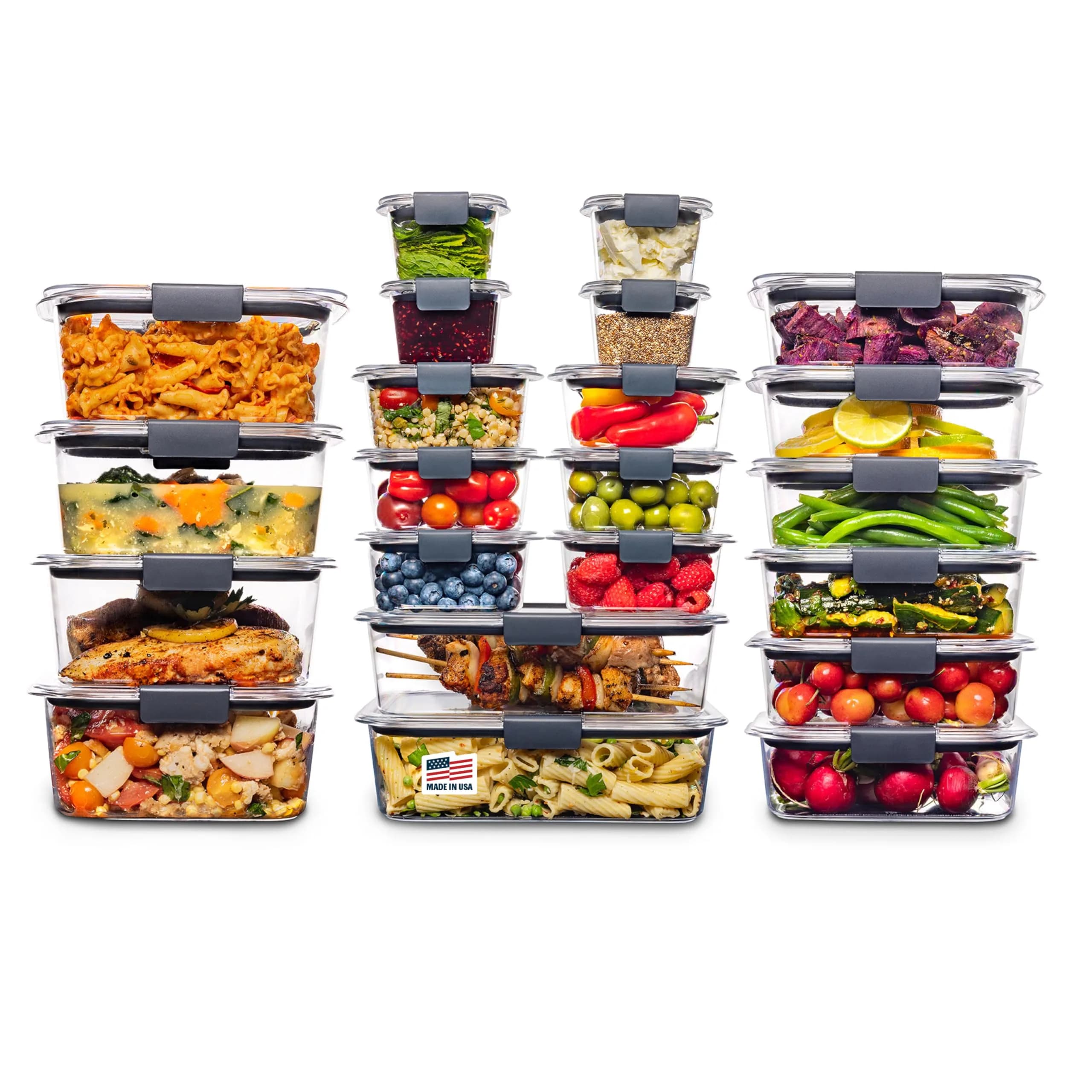 Rubbermaid Brilliance Food Storage Containers 14 Piece Set | Airtight & Leak-Proof Plastic Containers with Lids — Grey, Clear