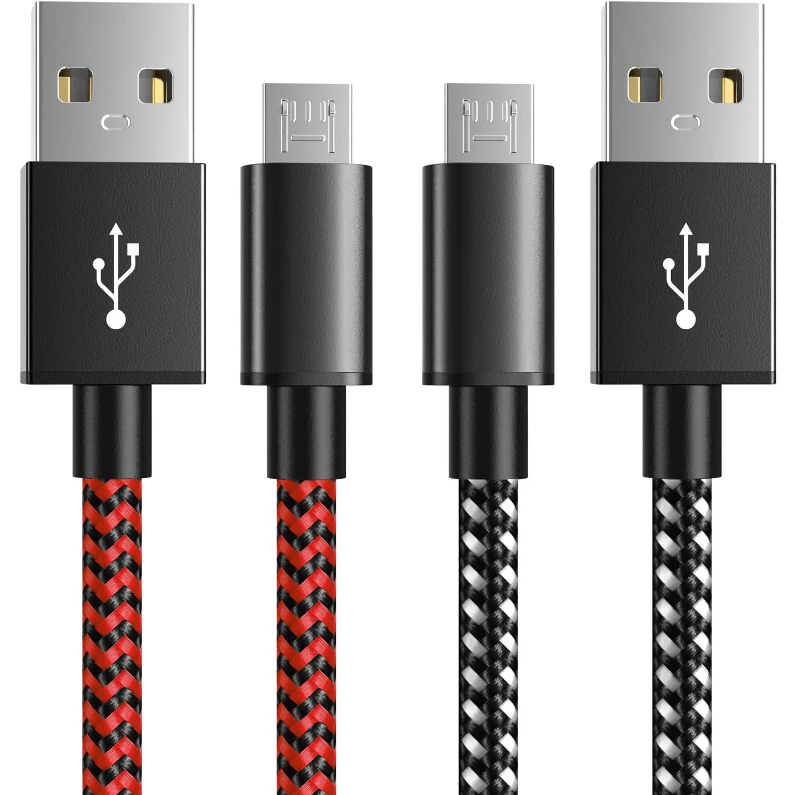 6amLifestyle Red 2 Pack 10ft USB to Micro USB Charging Cable | Braided Nylon Cord for PS4 Controllers — Black-Red